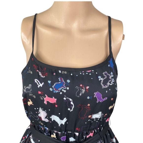 Y2K Erin Fetherston Black Rabbit Bunny Print Novelty Slip Dress SZ S - Picture 3 of 9